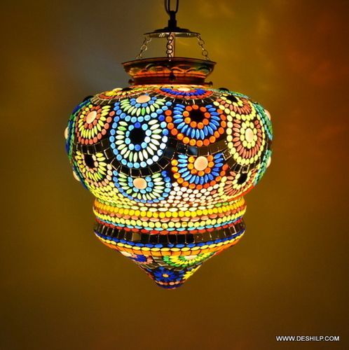 Mosaic Glass Electric Hanging Lantern