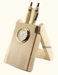 Wooden Pen Holder With Clock